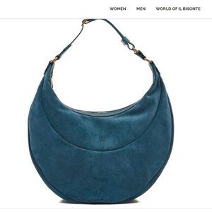 IL BISONTE "Elena" Suede Women's Hobo Bag in Blue - Very Fine Condition